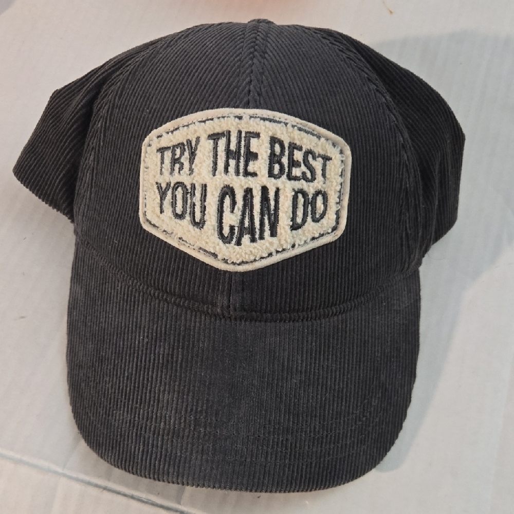 Zara Black Corduroy Hat with Motivational Patch